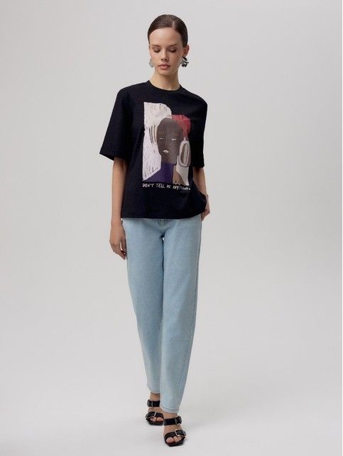 Футболка из хлопка с манжетами по рукавам и рисунком «Don’t tell» LD 2710 - купить в интернет-магазине Conte