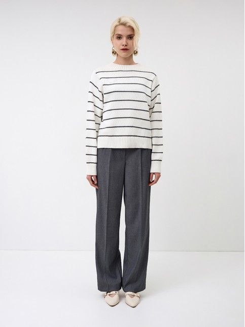 Джемпер объёмного силуэта в полоску из пряжи с хлопком LDK 24114 - купить в интернет-магазине Conte