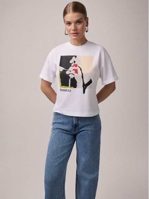 Футболка из хлопка с манжетами по рукавам и рисунком «Squere boquet» LD 2680 - купить в интернет-магазине Conte