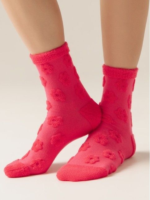 Махровые носки из хлопка с объемным рисунком «цветочки» COMFORT, модель 548