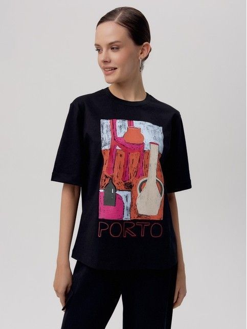 Футболка из хлопка с манжетами по рукавам и рисунком «Porto» LD 2710 - купить в интернет-магазине Conte