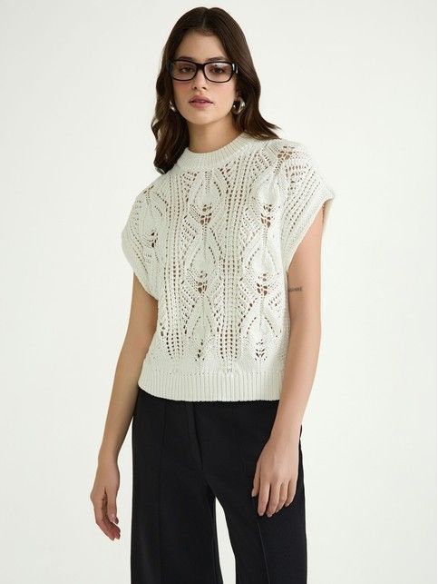 Жилет свободного силуэта с ажурным переплетением LDK2436