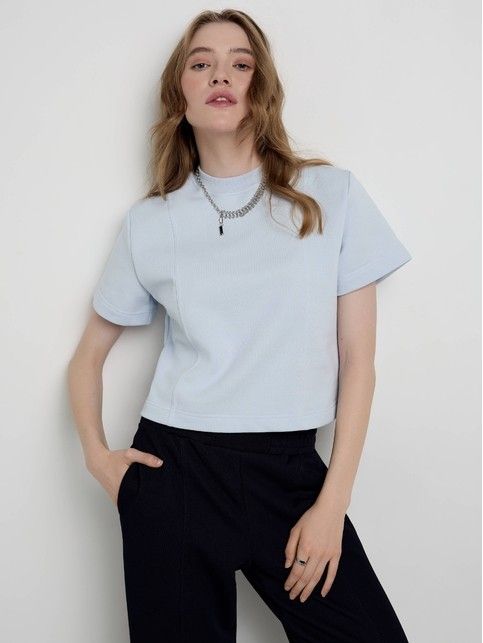 Укороченная футболка из футера с рельефными полосами LD 2084 - купить в интернет-магазине Conte