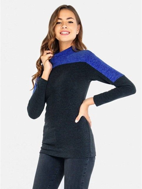 Джемпер женский с воротником-стойкой LD 669 черный-синий