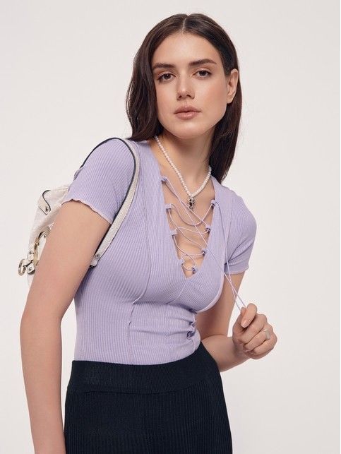 Боди в рубчик на шнуровке с декоративными швами LBD 2625