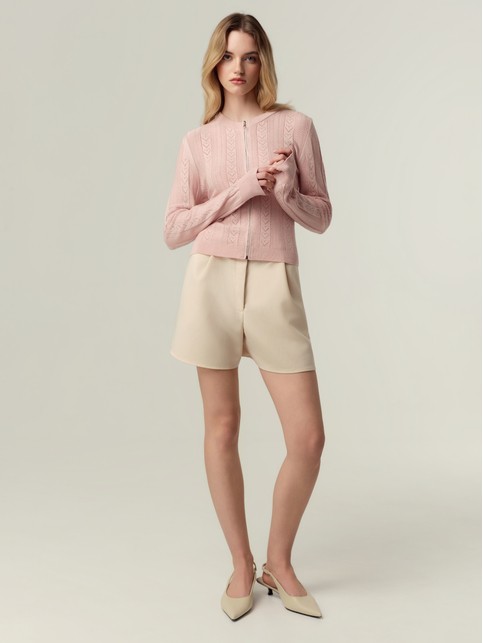 Укороченный жакет в сердечки на молнии из пряжи с вискозой LDK2575 - купить в интернет-магазине Conte