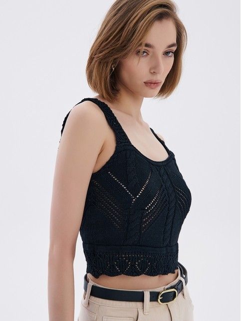 Укороченный топ на бретелях из пряжи с хлопком LDK 2328