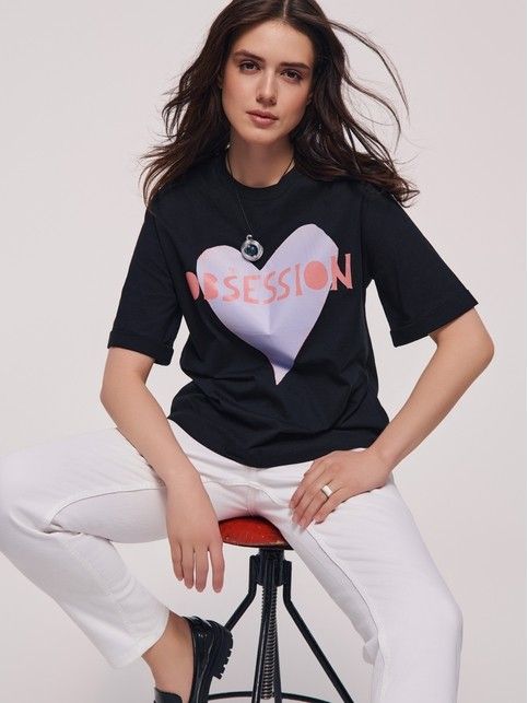 Футболка из хлопка с манжетами по рукавам и рисунком LD 2710 - купить в интернет-магазине Conte