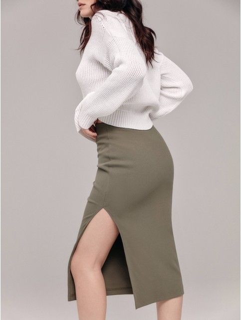 Юбка-карандаш в рубчик с разрезом LU 1853