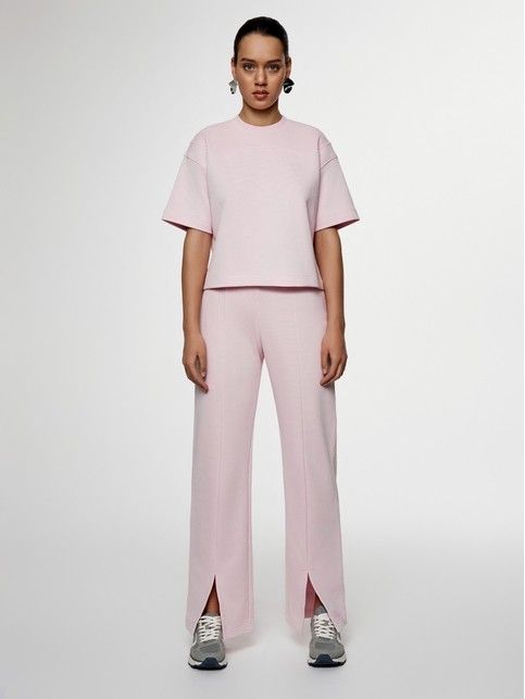 Брюки из футера с рельефными швами и разрезами LBK 2595 - купить в интернет-магазине Conte