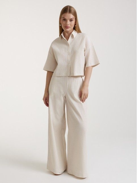 Брюки прямого кроя из фактурной хлопковой ткани LBK 3165