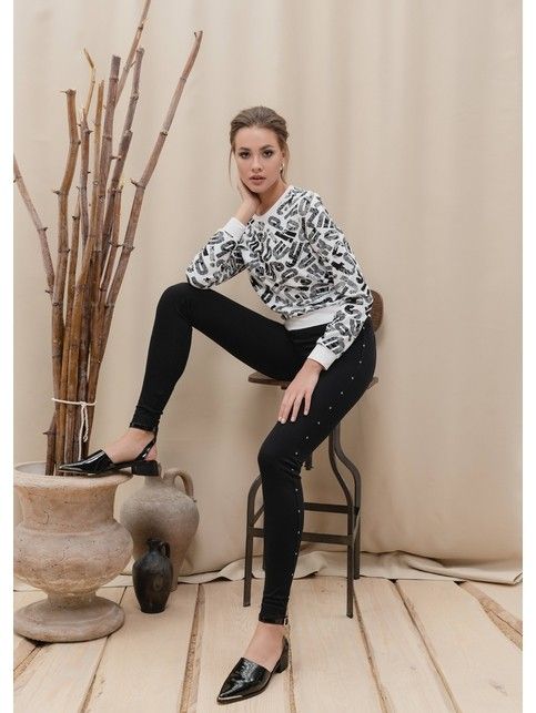 Ультракомфортный хлопковый свитшот женский LD 894 черно-белого логотипа цвета