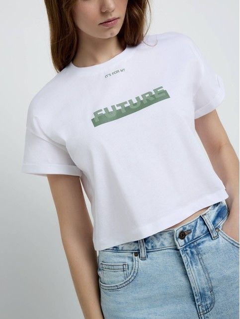 Укороченная свободная футболка из хлопка с рисунком «Future» LD 2153 - купить в интернет-магазине Conte