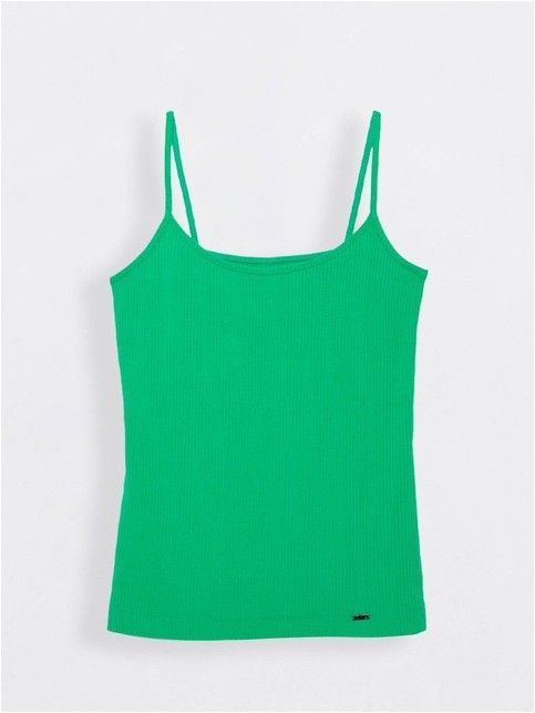 Легкий топ женский из вискозы в рубчик на тонких бретелях LD 1121 зеленого сада цвета