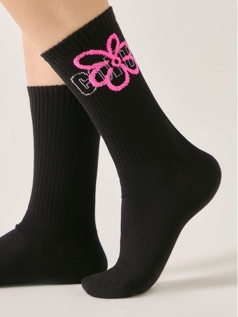 Носки в рубчик с надписью «CONTE» и рисунком «Ромашка»