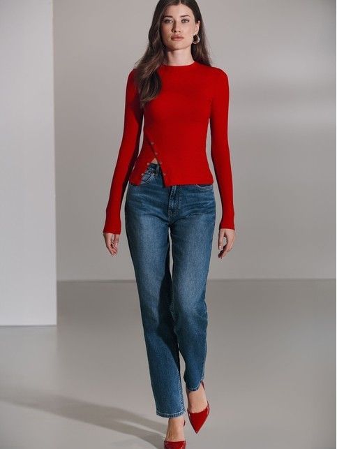 Джемпер в рубчик с разрезом на кнопках LD 2794 - купить в интернет-магазине Conte