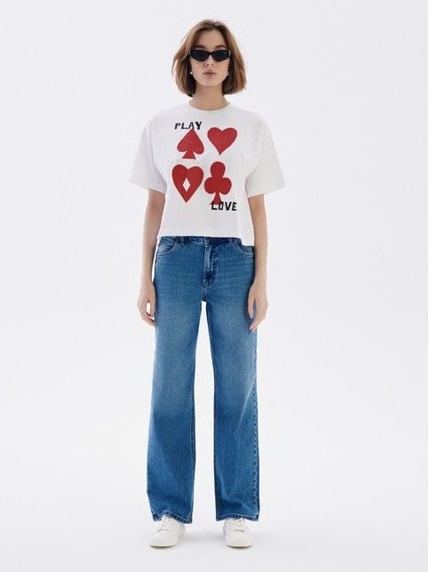 Свободная футболка из хлопка с рисунком «Play» LD 2675 - купить в интернет-магазине Conte