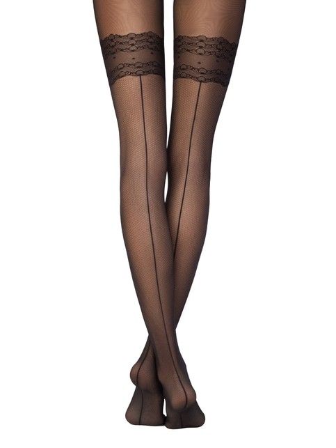 Колготки с имитацией чулок со швом сзади и эффектом мелкой сетки ESSENCE Lycra® - купить в интернет-магазине Conte