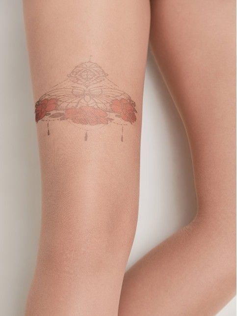 Колготки женские TATTOO с рисунком Butterfly натурального цвета
