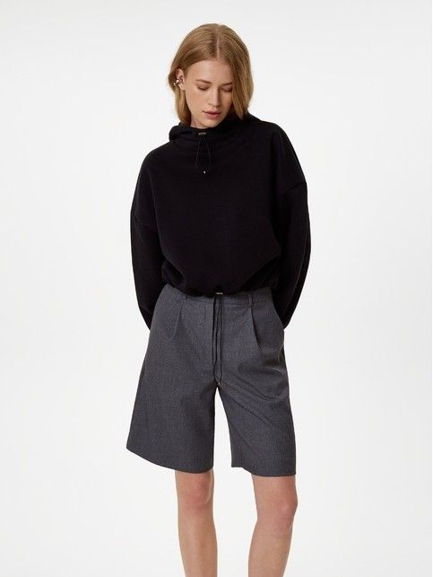 Укороченный джемпер из футера на флисе с капюшоном LD 3233