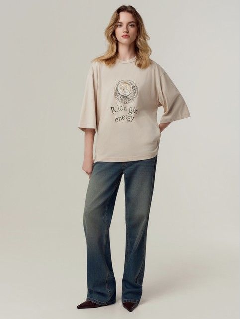 Футболка из хлопка с рисунком «Rich girl enerdgy» и короткими рукавами до локтя LD 3449 - купить в интернет-магазине Conte