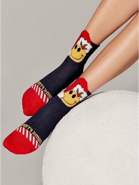 Новогодние носки с декоративным вывязанным пикотом «Xmas smile»