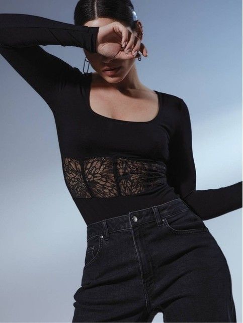 Боди с имитацией корсета и кружевом LBD 2074