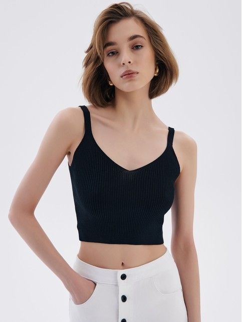 Укороченный топ с переплетением ластик и V-образным вырезом LDK 2319