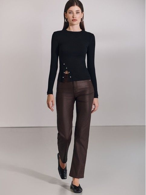 Джемпер в рубчик с разрезом на кнопках LD 2794