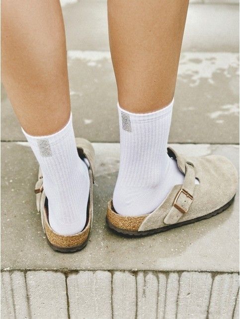 Носки из хлопка в рубчик с сияющим декором из стразов