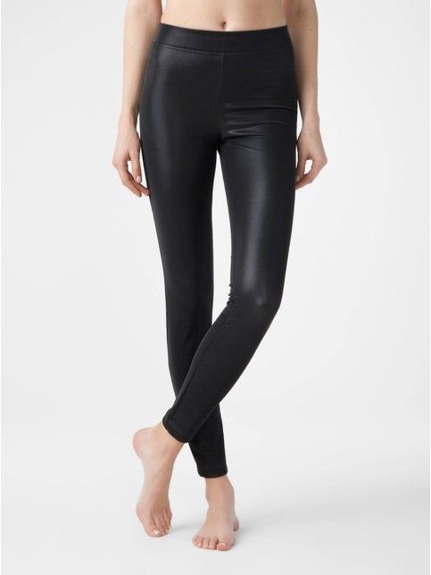 Леггинсы с кожаной отделкой