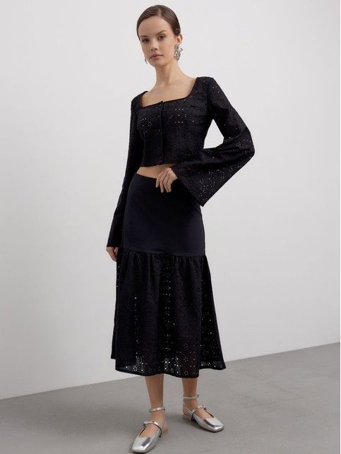 Юбка А-силуэта с вышивкой ришелье и воланом LU 2606