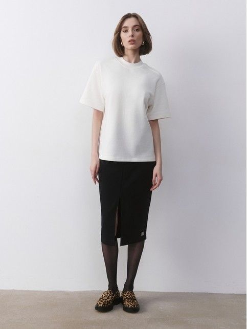 Юбка прямого кроя из футера с разрезом LU 2592