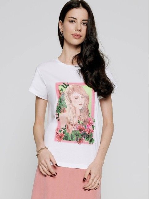 Белая хлопковая футболка с принтом