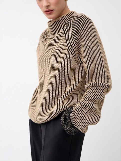 Джемпер объёмного силуэта с воротником стойкой из пряжи с хлопком LDK 24121 - купить в интернет-магазине Conte