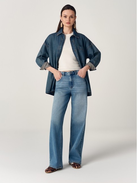 Джинсы wide leg с эффектом потёртостей и вытачками на талии по спинке CON-863 - купить в интернет-магазине Conte