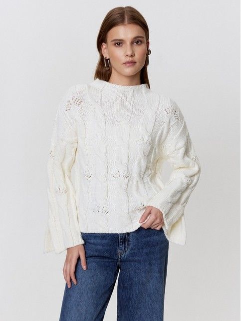 Джемпер с «косами» и разрезами на рукавах из пряжи с шерстью LDK 24134 - купить в интернет-магазине Conte