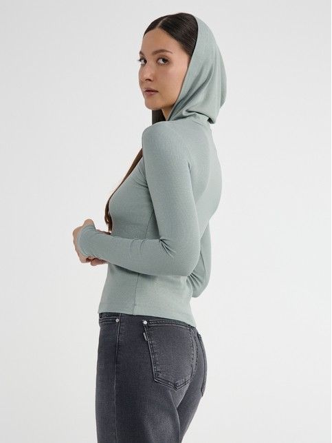 Джемпер в рубчик с капюшоном LD 2959