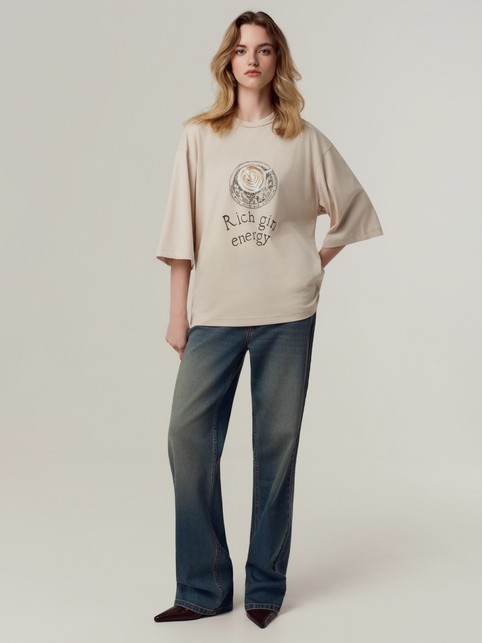 Футболка из хлопка с рисунком «Rich girl energy» и короткими рукавами до локтя LD 3449 - купить в интернет-магазине Conte