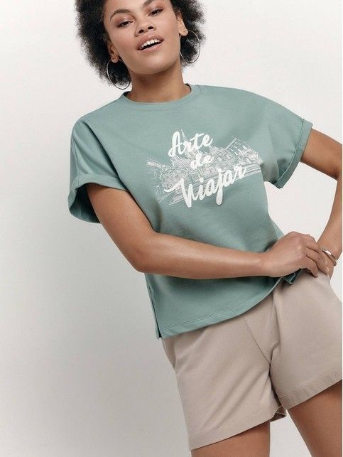 Футболка из футера c разрезами по бокам «Аrte de viajar» LD 1630