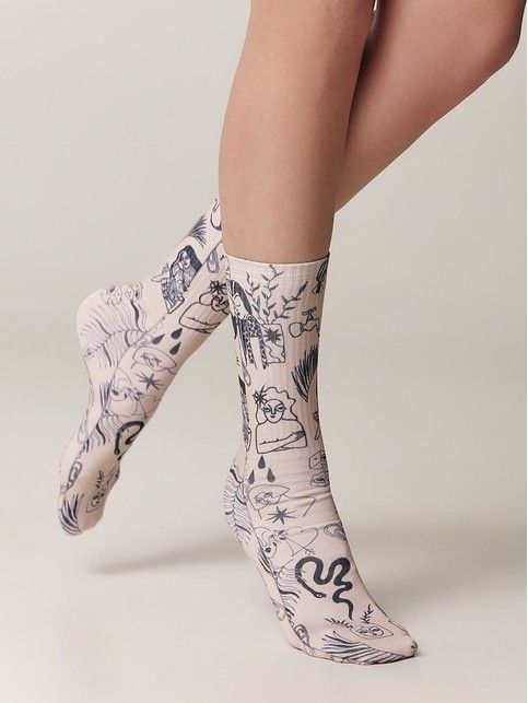 Удлиненные носки с хлопком «Tattoo»