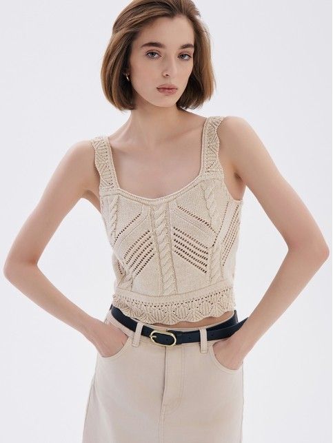 Укороченный топ на бретелях из пряжи с хлопком LDK 2328