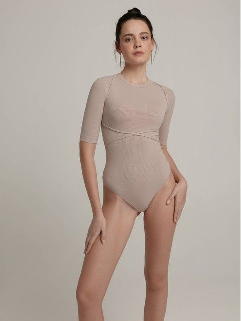 Боди в рубчик с декоративными стрепами LBD 2175