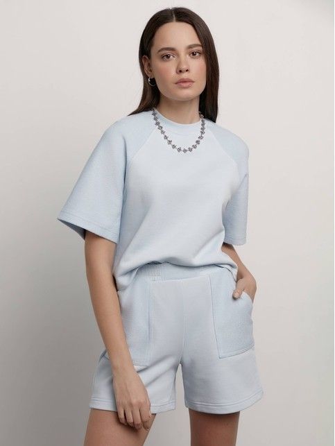 Базовая футболка из футера с фактурными рукавами LD 2081