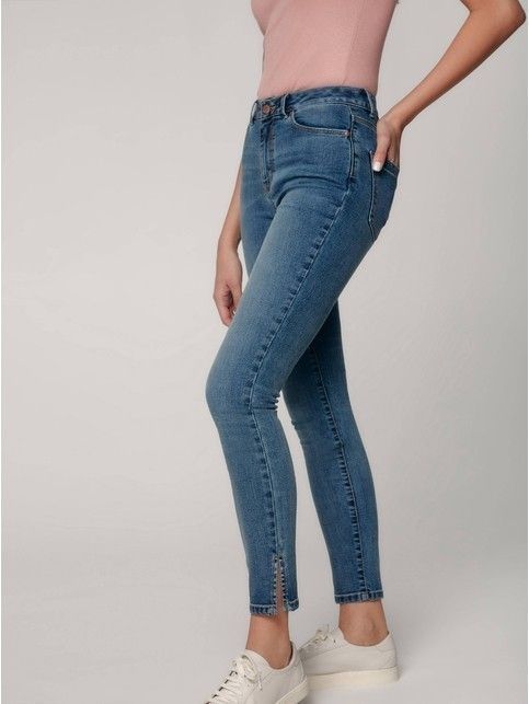 Укороченные джинсы skinny с разрезами CON-346 с высокой посадкой