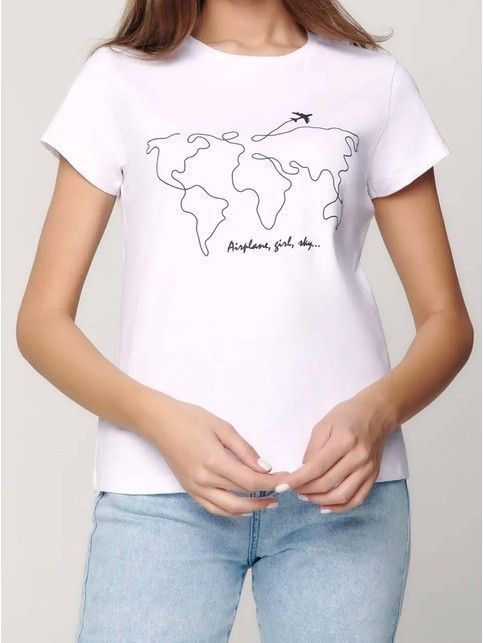 Футболка из хлопка «Airplane, girl, sky» LD 1198