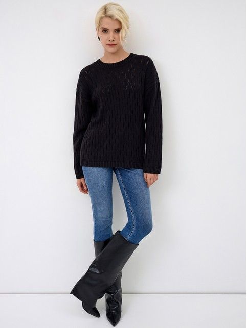 Ажурный джемпер свободного силуэта из пряжи с хлопком LDK 24119 - купить в интернет-магазине Conte