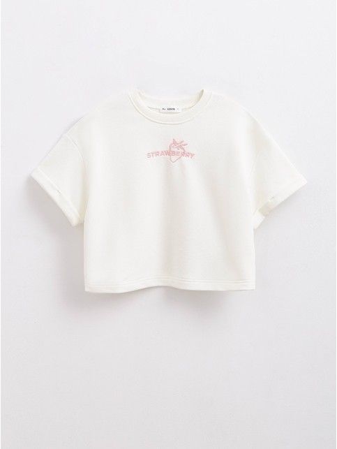 Укороченная футболка из футера с вышивкой «Strawberry» LD 2223