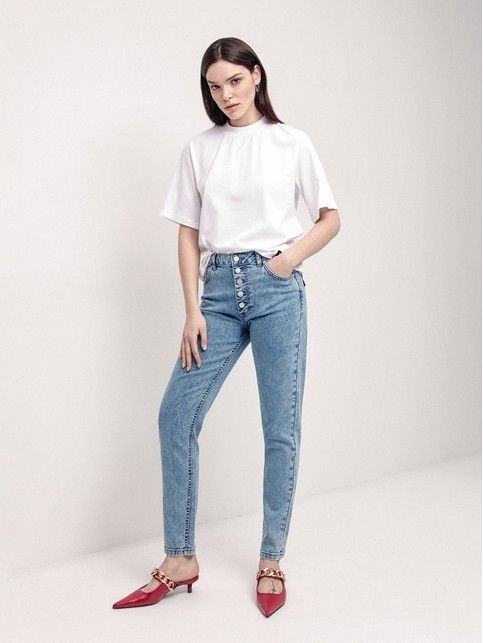 Джинсы mom fit на пуговицах с высокой посадкой CON-438