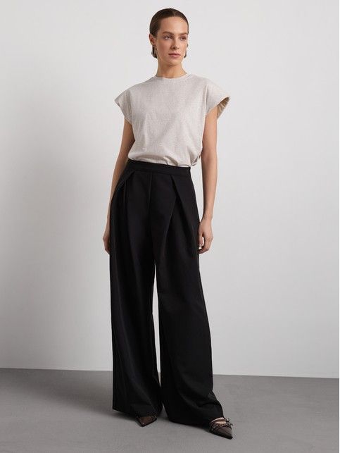 Широкие брюки из костюмной ткани со складками LBK 3402 - купить в интернет-магазине Conte